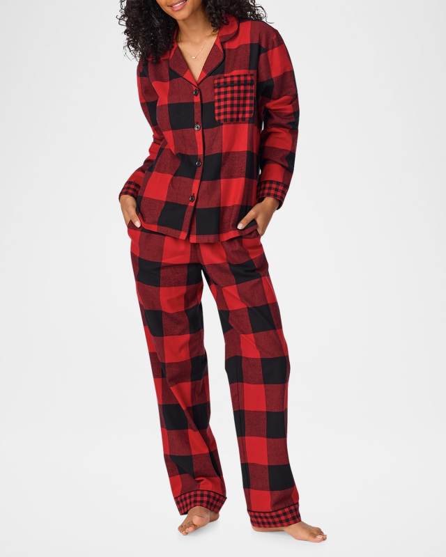 Plaid-Print Organic Cotton Jersey Pajama Set